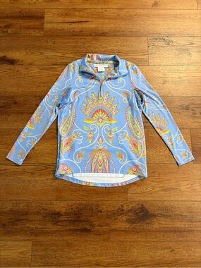 Gretchen Scott Paisley Quarter Zip Pullover Top XS Golf Coastal Preppy